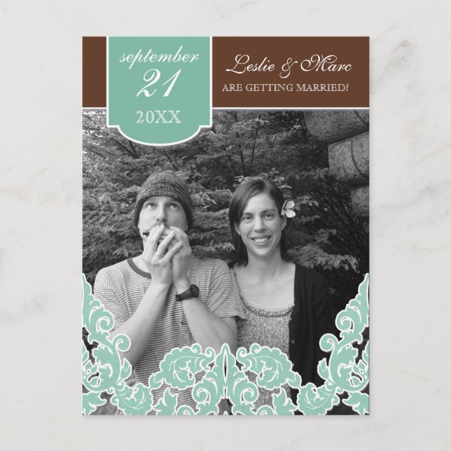 Postal De Anuncios Avisar con Antelación Remolino de Hoja Azul Damask (Anverso)