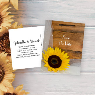 Postal De Anuncios Aviso de boda de velo de girasol amarillo rústico