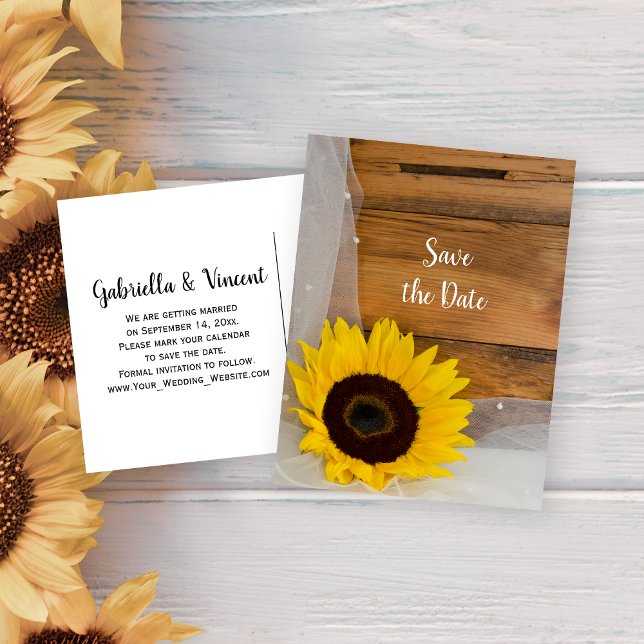 Postal De Anuncios Aviso de boda de velo de girasol amarillo rústico (Subido por el creador)