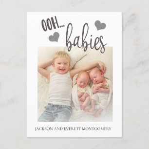 Postal De Anuncios Aviso de nacimiento de foto gemela de niños pequeñ