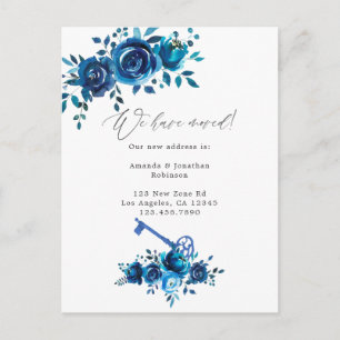 Postal De Anuncios Aviso de nueva dirección floral acuarela azul mari
