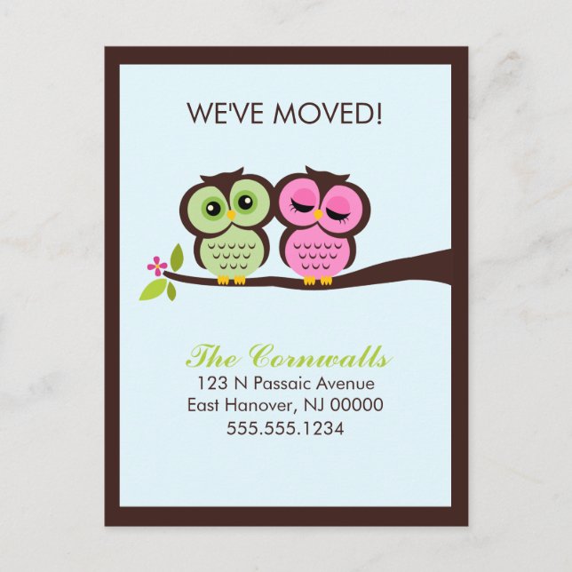 Postal De Anuncios Avisos adorables de movimiento de búhos (Anverso)