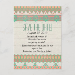 Postal De Anuncios Azteca Nativa Pastel Melocotón/Agua Save the Date