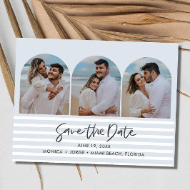 Postal De Anuncios Azul de Playa Tres Arcos Foto Boda Save the Date