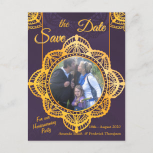 Postal De Anuncios Azul Marino y o Violeta con Mandalas Doradas