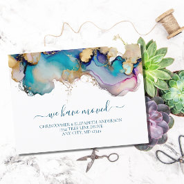 Postal De Anuncios Azul Oro Salpicadura de acuarela abstracta en movi