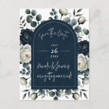 Azul Oscuro y Blanco Moderno Floral Follaje Guarda