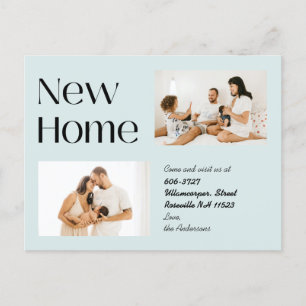 Postal De Anuncios Azul turbio Minimalista dos fotos nueva casa en mo