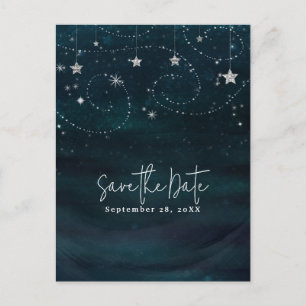 Postal De Anuncios Azul y plata Starry Celestial caprichoso