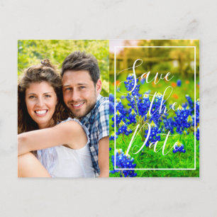 Postal De Anuncios Azules Elegantes de Primavera Foto Guardar la Fech