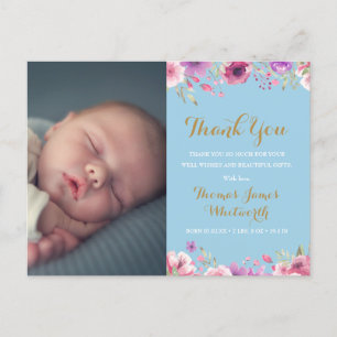 Postal De Anuncios Baby Boy Floral Script Photo You Birth