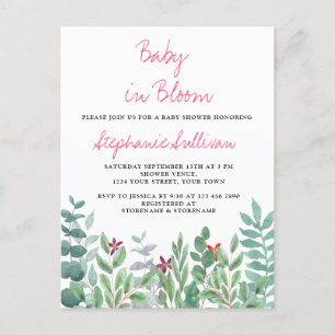 Postal De Anuncios Baby en floración Eucalipto Verde Baby Shower