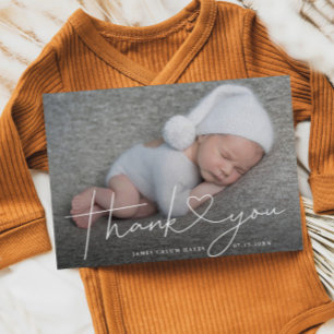 Postal De Anuncios Baby Photo Gracias Script Heart Birth