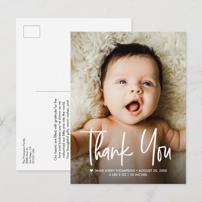Postal De Anuncios Baby Photo Thank you Modern Design Birth (Anverso / Reverso)