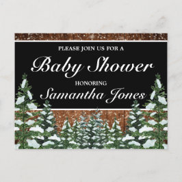 Postal De Anuncios Baby Shower Black Snowy Wood & Forest Pine