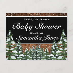 Postal De Anuncios Baby Shower Black Snowy Wood & Forest Pine