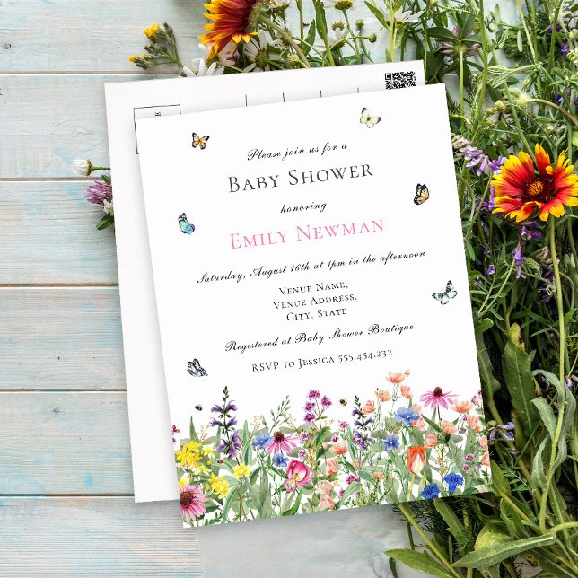 Postal De Anuncios Baby Shower de Budget Boho Wildflower (Subido por el creador)