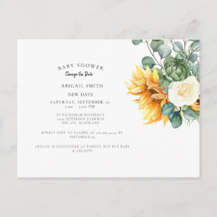 Postal De Anuncios Baby Shower de girasol moderno cambia la fecha de 