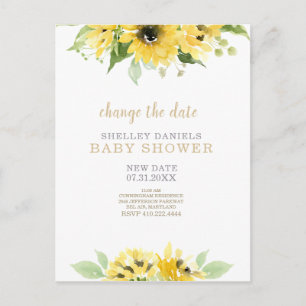 Postal De Anuncios Baby Shower moderno girasol cambia la fecha