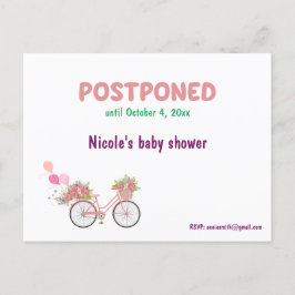 Postal De Anuncios Baby Shower pospuesto con fecha de reprogramación