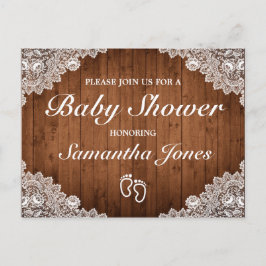 Postal De Anuncios Baby Shower Rustic Wood & White Lace