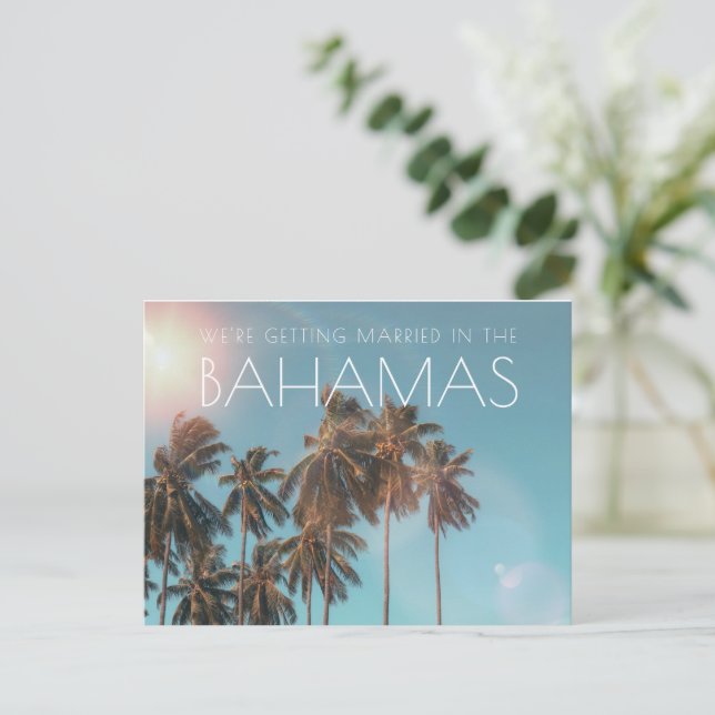 Postal De Anuncios Bahamas Tropical Beach Wedding Salva la fecha (Anverso de pie)