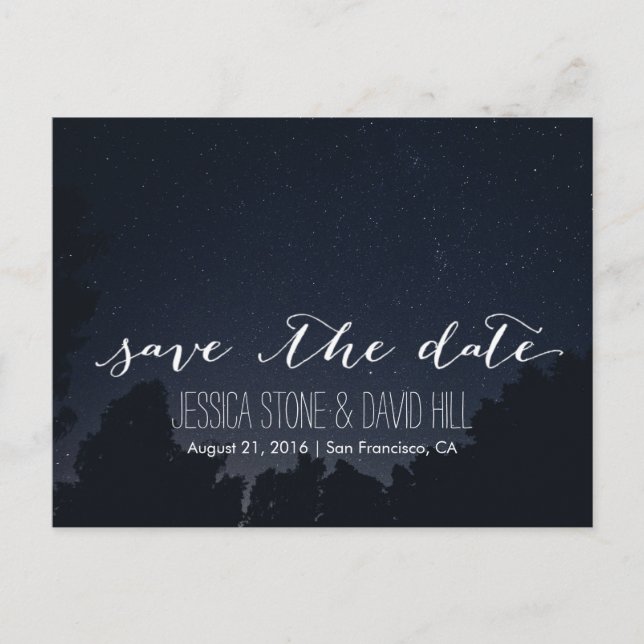 Postal De Anuncios Bajo las Estrellas Elegante Boda Guardar la Fecha (Anverso)