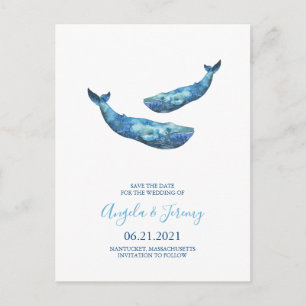 Postal De Anuncios Ballena azul acuarela Guardar la fecha