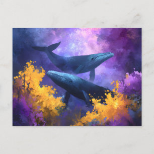 Postal De Anuncios Ballenas acuarela jardín oceánico abstracto
