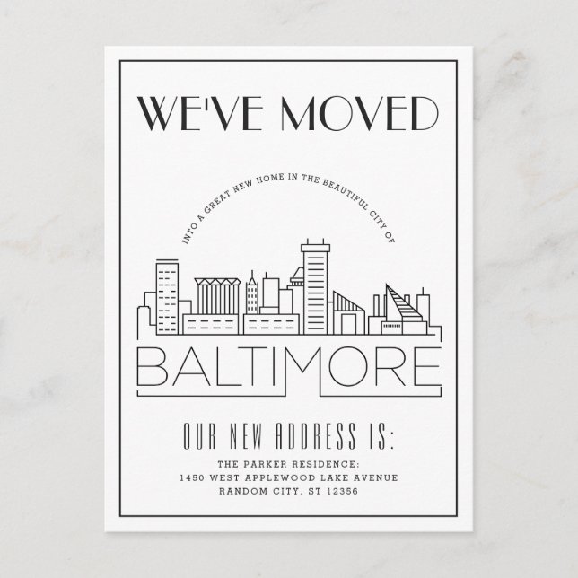 Postal De Anuncios Baltimore Perfil Moderno Deco Cambio de Dirección (Anverso)