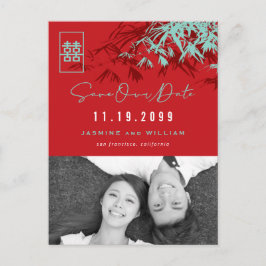 Postal De Anuncios Bamboo deja doble foto de felicidad Guardar fecha