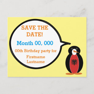 Postal De Anuncios Bandera albanesa hablando con la señora Penguin sa