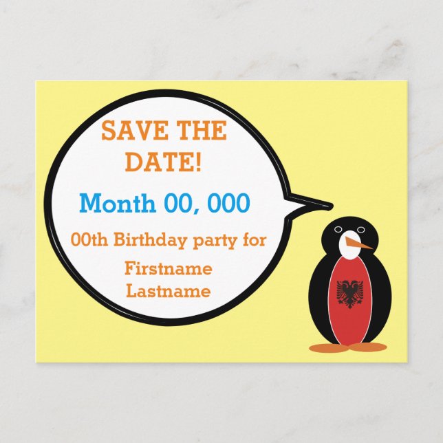 Postal De Anuncios Bandera albanesa Ms. Penguin Save the Date An (Anverso)