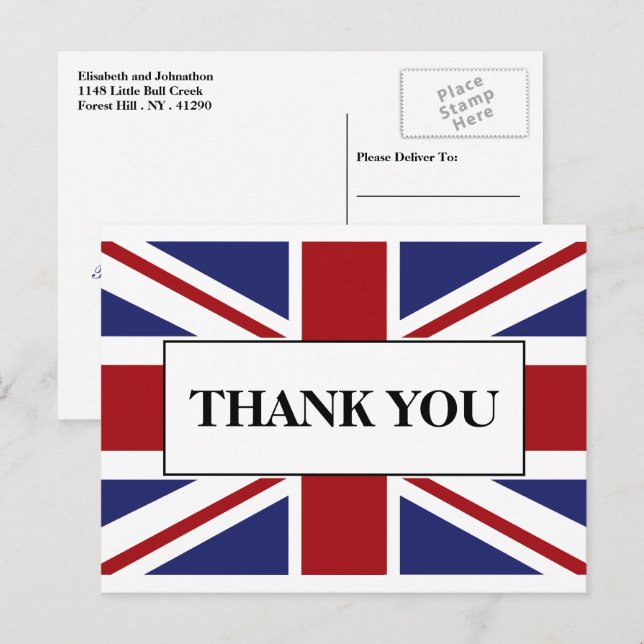 Postal De Anuncios Bandera Union Jack Agradecimiento Boda Británica (Anverso / Reverso)
