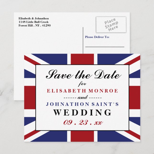 Postal De Anuncios Bandera Union Jack Boda Británica Save The Date (Anverso / Reverso)