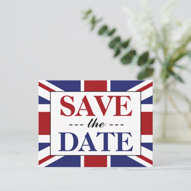 Postal De Anuncios Bandera Union Jack Boda Británica Save The Date (Anverso de pie)