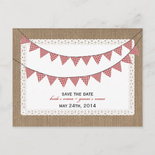 Postal De Anuncios Banderas de Gingham Rojo Inspiradas en Arpillera p