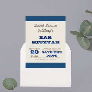 Postal De Anuncios Bar Navy Blue & Silver Mitzvah Salve la fecha