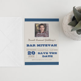 Postal De Anuncios Bar Navy Blue & Silver Mitzvah Salve la fecha