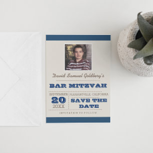 Postal De Anuncios Bar Navy Blue & Silver Mitzvah Salve la fecha
