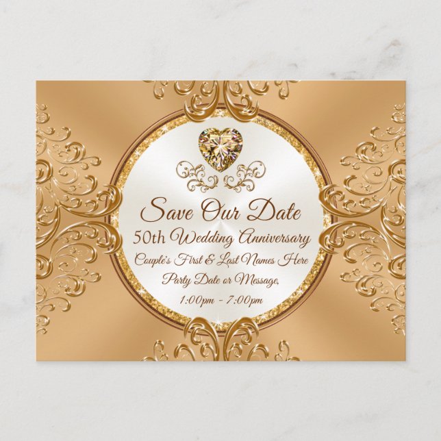 Postal De Anuncios Barato, SALVAR la FECHA 50 Aniversario del Boda, (Anverso)