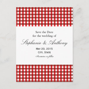 Postal De Anuncios Barbeque de patrón de Gingham rojo y blanco