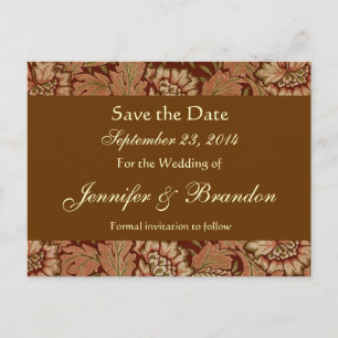 Postal De Anuncios Bark Brown Gold Damask Save The Date Postcard