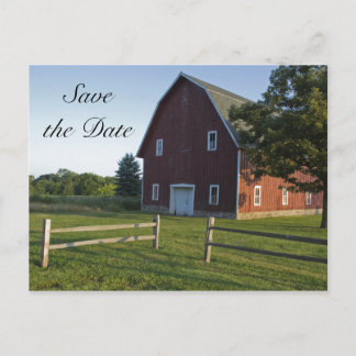 Postal De Anuncios Barn Rojo con la Boda de Campo de la cerca Guardar