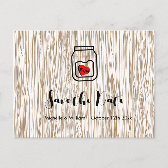 Postal De Anuncios Barn wood grain mason jar save the date cards (Anverso)