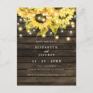 Postal De Anuncios Barn Wood String Luces Sunflowers Guardar La Fecha