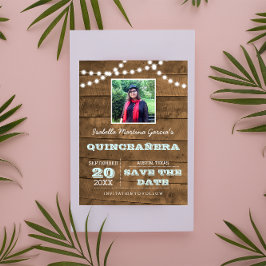 Postal De Anuncios Barnwood Luces Aqua Quinceañera Foto Save Date