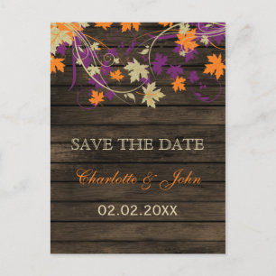 Postal De Anuncios Barnwood Rustic hojas de ciruela caen guardar la f