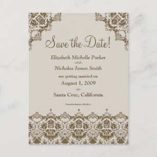 Postal De Anuncios Baroque Damask Sepia Lace Save the Date Postcard