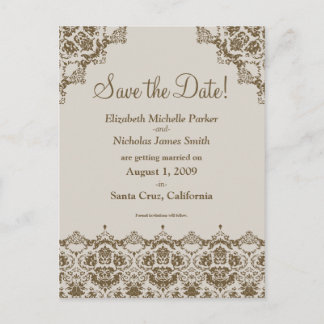 Postal De Anuncios Baroque Damask Sepia Lace Save the Date Postcard